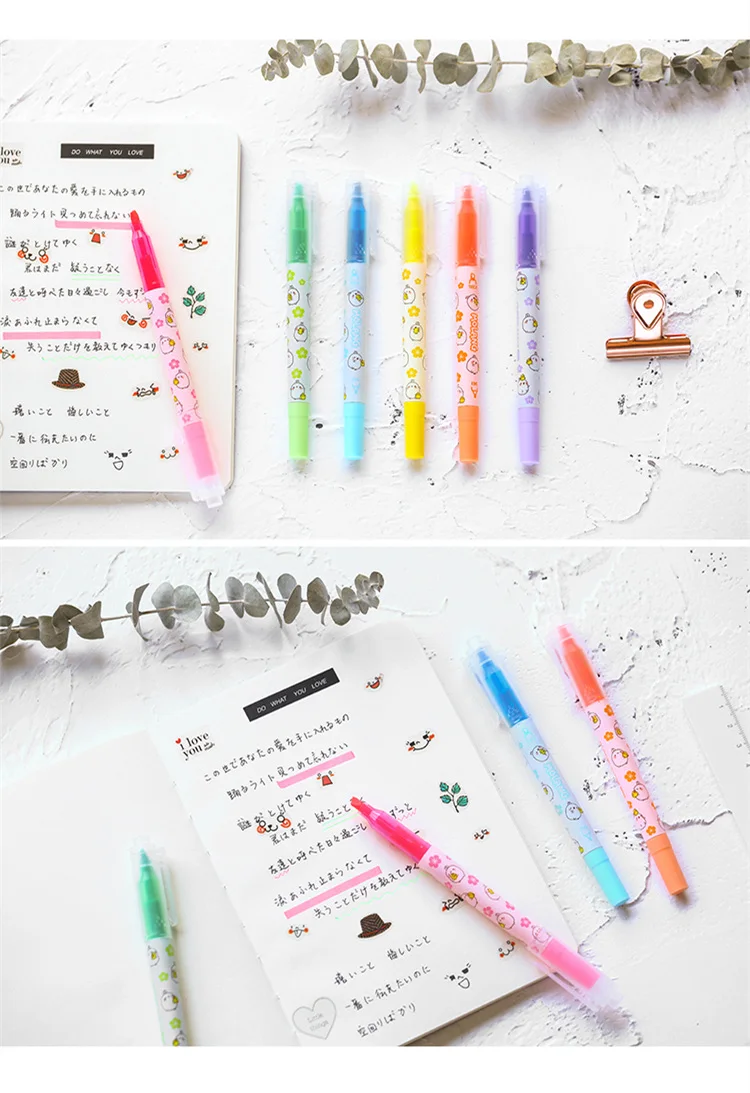 6 pcs Molang color highlighter marker pen set Dual-side spot liner Cute Stationery office School supplies material escolar F007