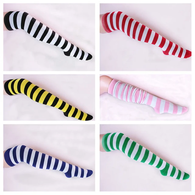 Black & White Striped Thigh High Socks by Lewd Fashion: Anime Cosplay