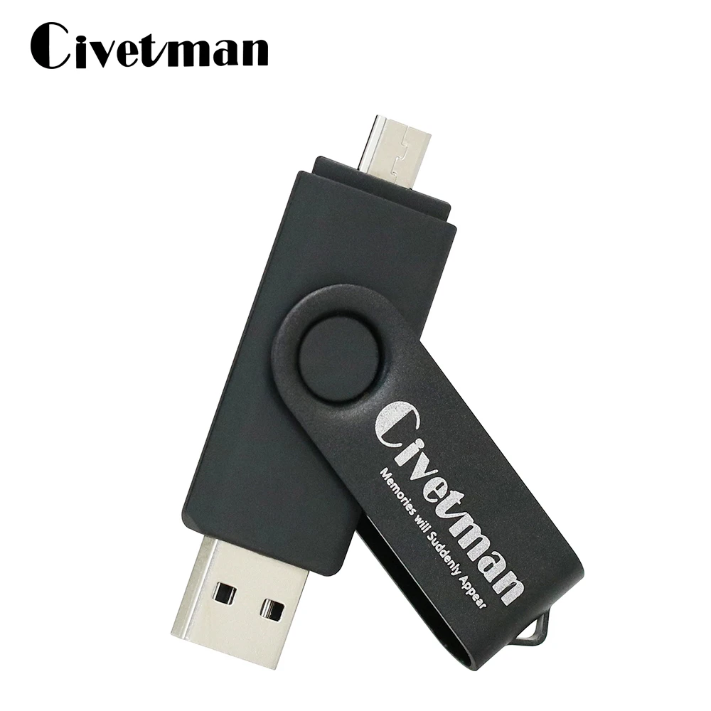 Дешевый OTG Micro USB Флешка из Металла Вращающаяся Ручка Drive 8 ГБ 16 ГБ 32 ГБ 64 ГБ 128 ГБ USB 2,0 флэш памяти флешки для смартфонов