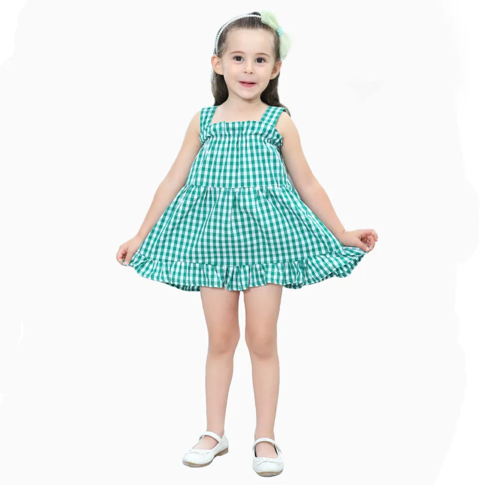 Baby Girls Summer Plaid Dress Children's Clothing Ruffles Cropped
