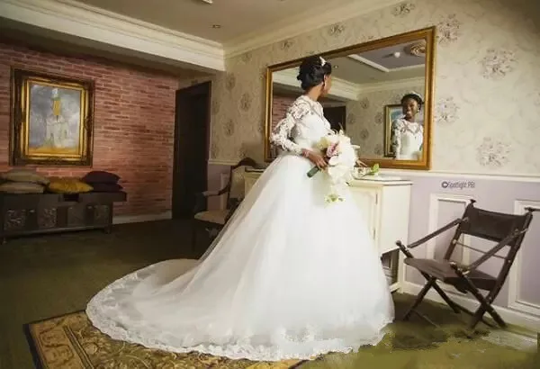 Sheer-Neck-Jewel-Neck-Long-Sleeves-ball-gown-Wedding-Dresses-Appliqued-Custom-Made-Tulle-bridal-wedding