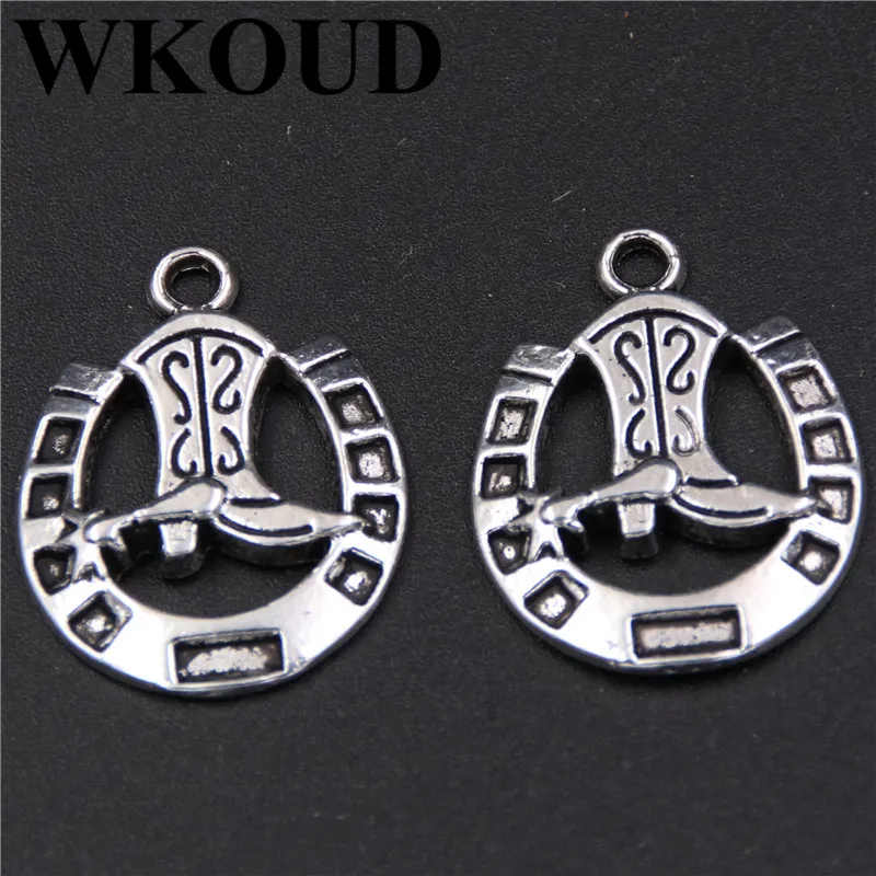 

WKOUD 10pcs Ancient silver charm cowboy boots, tie horseshoe zinc alloy series necklaces, earrings, jewelry, DIY pendants