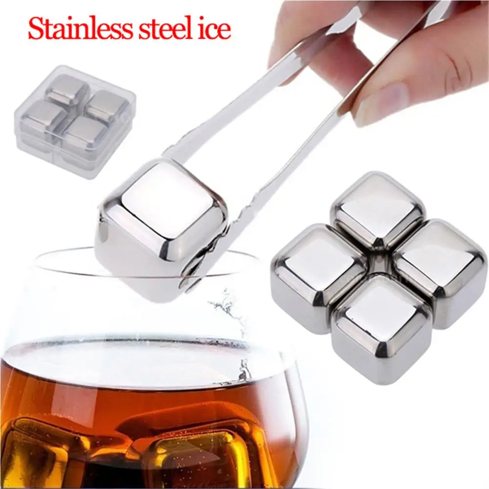4 PCS/ Set 304 Stainless Steel Ice Cubes Bar Non toxic Healthy Whisky