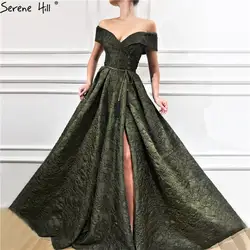 Дизайн с открытыми плечами Длинное Зеленое для выпускного бала без рукавов с поясом; пикантные модные вечерние Serene Hill LA70130