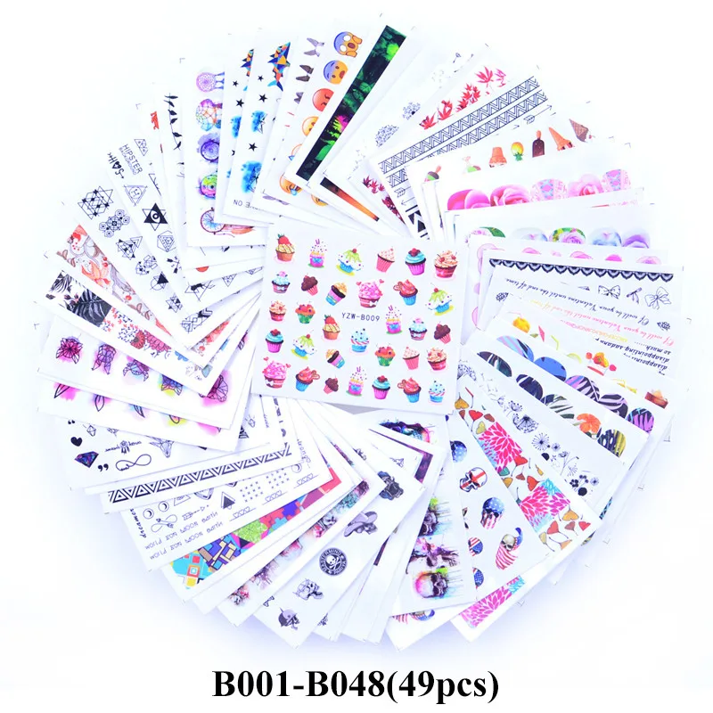Смешанные наборы наклеек для ногтей, Переводные переводные наклейки с цветами, кружевные Мультяшные дизайны, слайдер для маникюра, фольга для украшения ногтей - Цвет: 49 Sheets