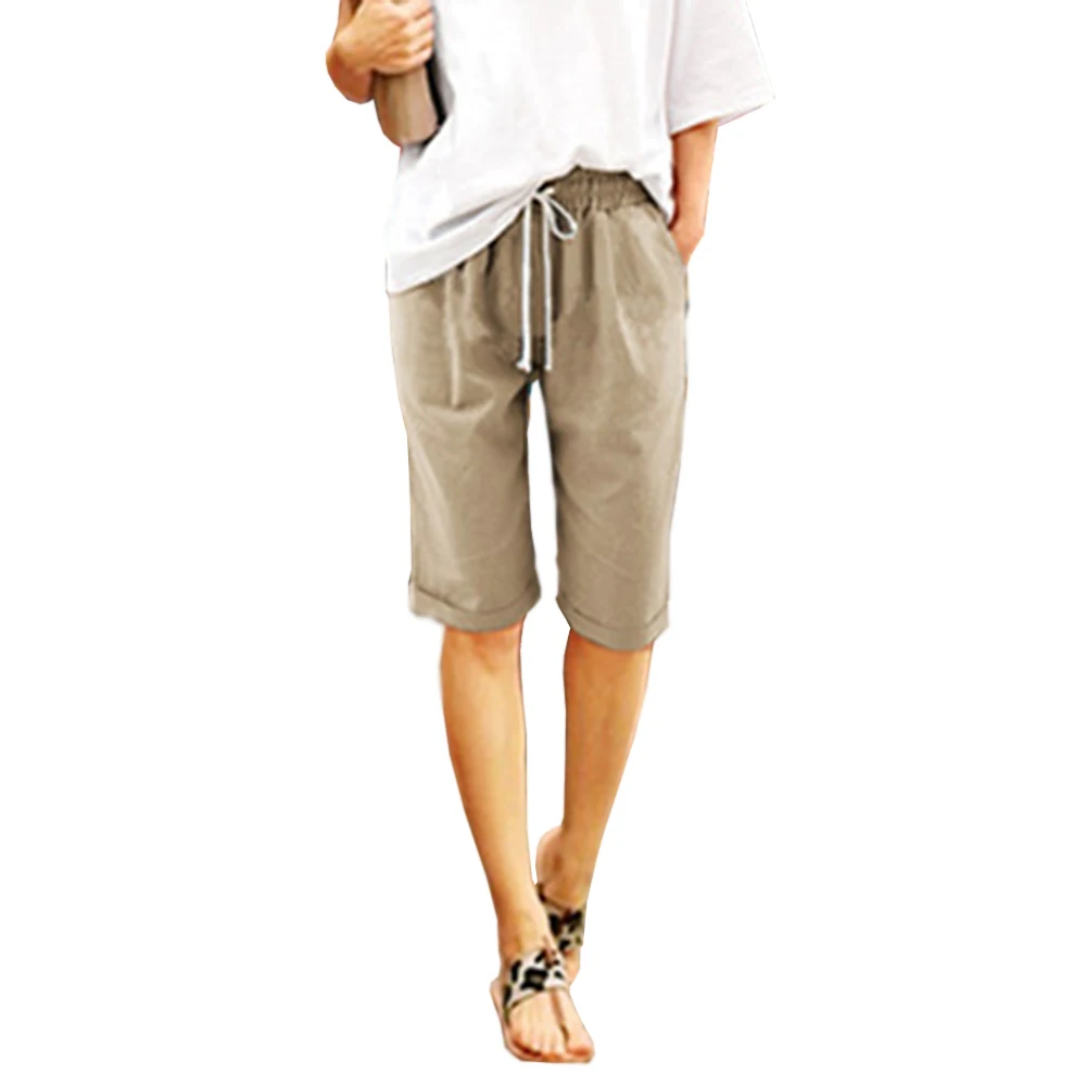 2018 Women Summer Casual Plus Size Elastic Drawstring Waist Knee Length