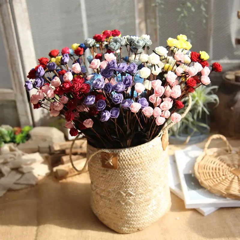 

15 heads Silk Flowers Artificial Flower Mini Rose Simulation Small Roses Bouquet For Wedding Party Decorative Home Decor GHMY