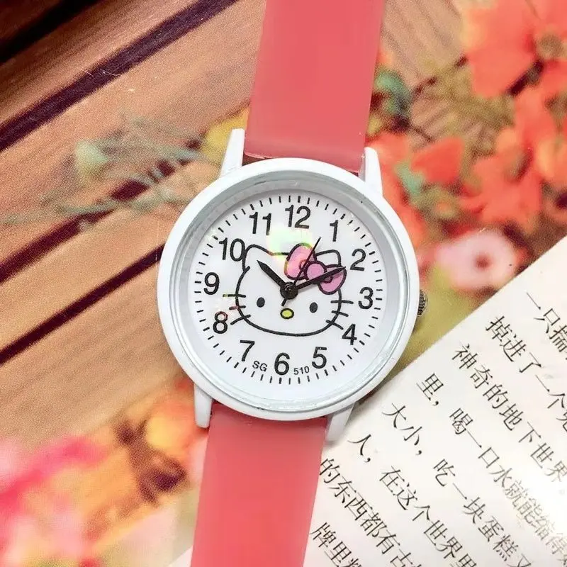 Детские и девичьи светящиеся часы с рисунком hello Kitty, Силиконовые кварцевые часы для отдыха - Цвет: Красный