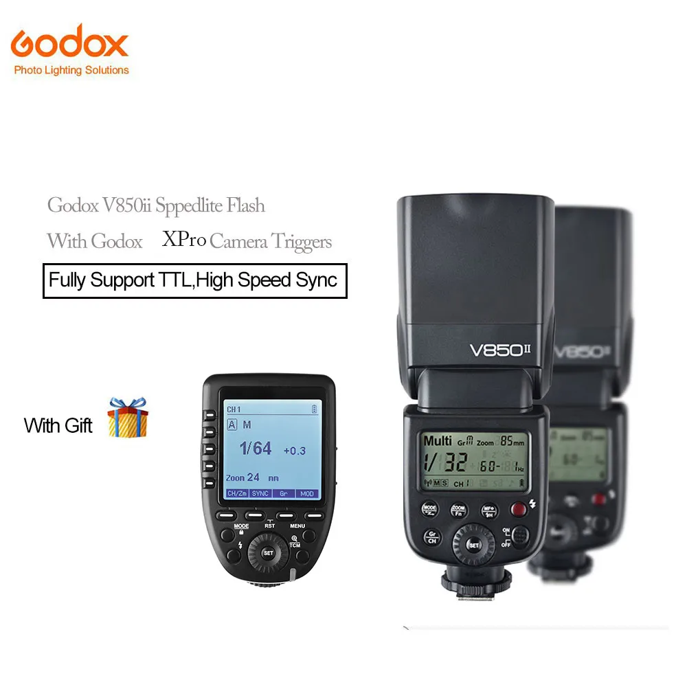 

Godox V850II GN60 2.4G HSS Camera Speedlite Flash with 2000mAh Li-ion Battery+Xpro-c/n/s/f Cameras Triggers For Photographic