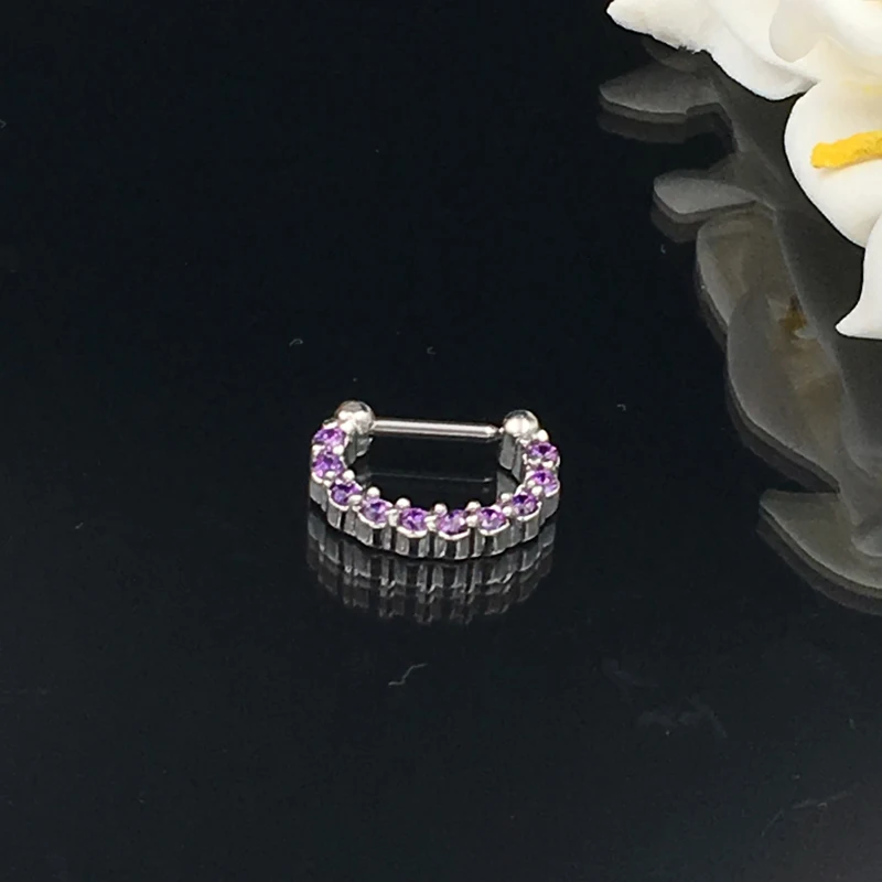 16 г AAA циркониевые кольца для носа пирсинг 7 цветов серебряное кольцо с зажимом Ювелирные изделия для тела поддельная перегородка пирсинг сосков для женщин пирсинг для тела