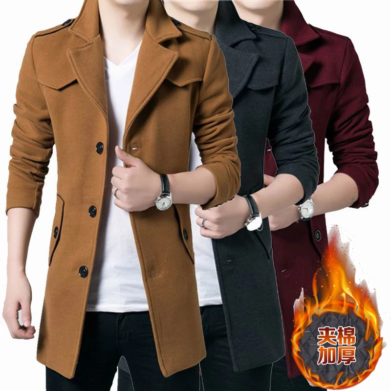 Новая мода Длинные для мужчин однобортный Тренч Slim Fit ветровка большой ярдов куртка пальто для будущих мам DF1124
