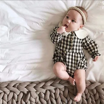 

EnkeliBB New Born Baby Girls Plaid Romper Beautiful Toddler One-piece Clothing Korean Baby Long Sleeve Romper Sping Clothing