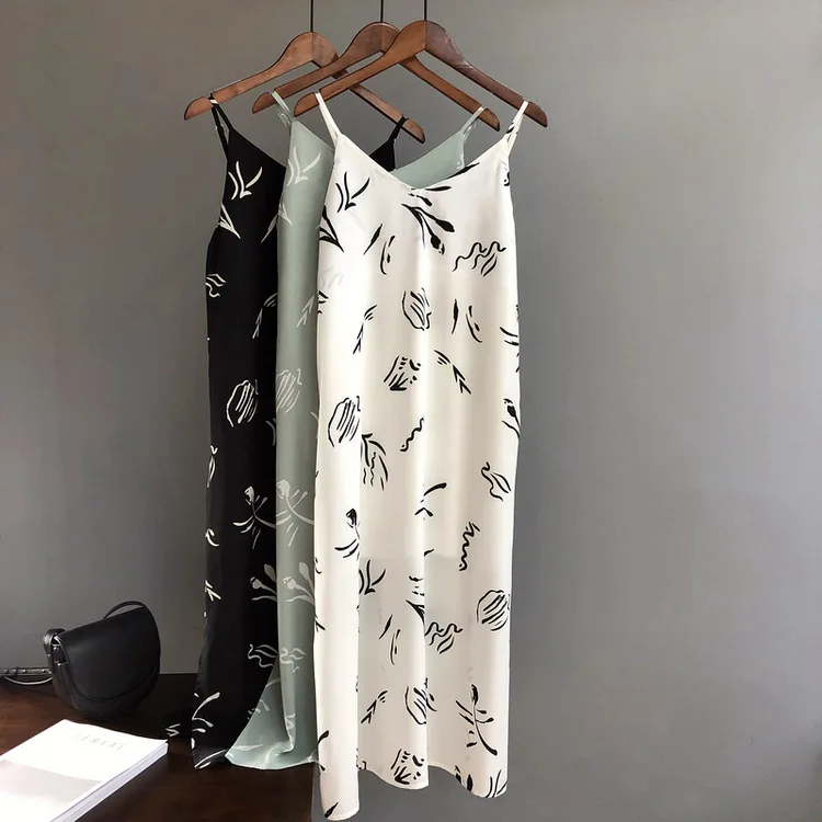 

Summer 2019 Women Tank Dress Casual Stripe White Green Black Long Camisole Slim Women Beach Cami Dress