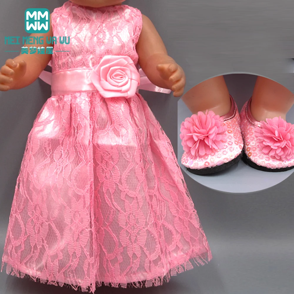 

Baby clothes for dolls fits 43cm toy born doll accessories fashion princess dress pink lace dress
