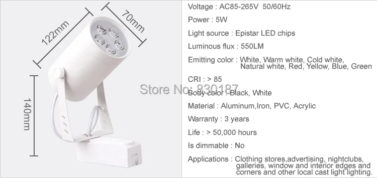 

Track Light Led Dimmable 5W 550LM 110V 220V 3000K 4000K Led Track Lights Spot Led Clothes Shop