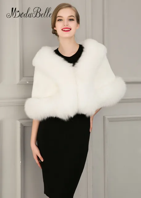 Online Black Faux Fur Stole Shrug Winter Wedding Coat Women Black Faux Fur Stole Shrug Winter Wedding Coat Women Prom Evening Shawls Cape Mariage Jacket Bridal Wraps And Boleros