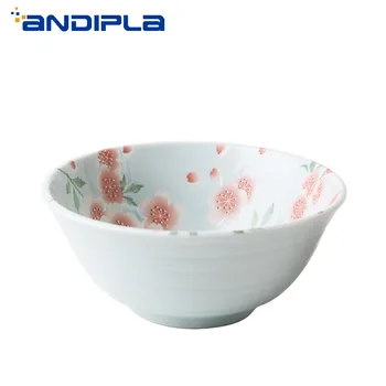 

Japanese Style Cherry Blossoms Tableware Home Ceramic Small Rice Bowl Creative Porcelain Soup Bowls Blue Pink Noodle Bowls Fruit
