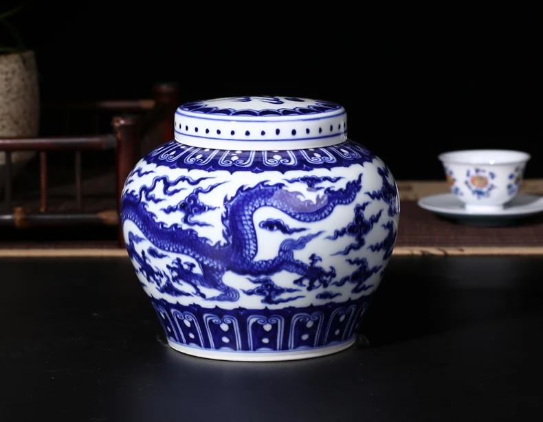 Changwuju в Цзиндэчжэнь тонкий контейнер для еды небольшой размер Ручной работы синий и белый чай канистра, а также банка для хранения и ваза