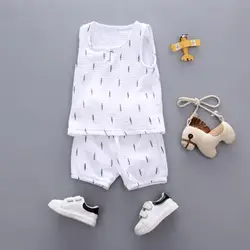 Новинка 2019 года, летняя одежда для маленьких мальчиков, хлопковый и льняной комплект, жилет на одной пуговице + короткие штаны, костюм из 2