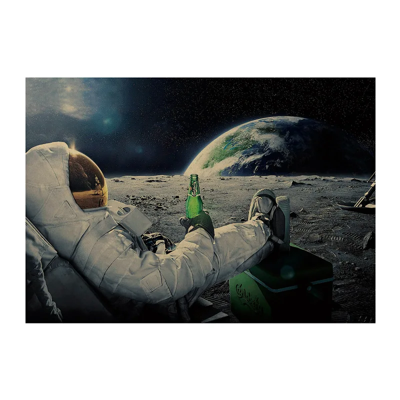 

Spaceman and beer / poster design Imagination /kraft paper/Wall stickers/bar poster/Retro Poster/decorative painting 51x35.5cm
