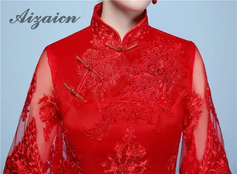 Современная вышивка невесты Cheongsam Красная цена длинные платья Qi Pao женское традиционное китайское свадебное платье Qipao Женская Роба в