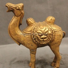 1" Китайский Народный Фэн-Шуй Латунь ламы верблюд корабль пустыни Зверь Статуя