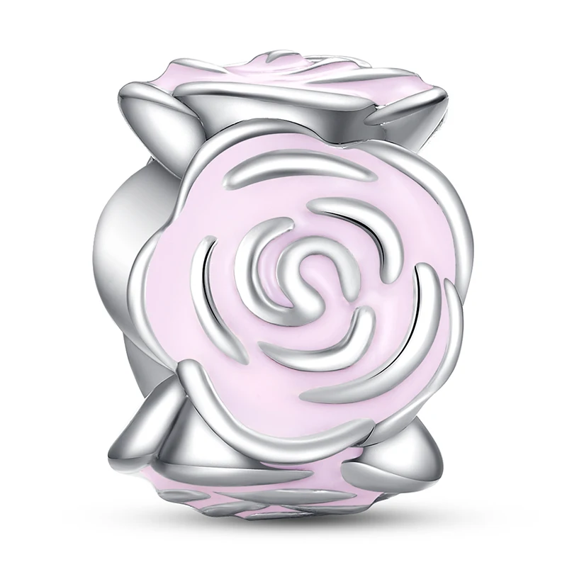 Download 100% 925 Sterling Silver Soild Pink Enamel Rose Flower ...