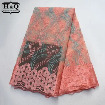 

Peach Nigerian Guipure Lace Fabric 5 Yards/Piece African Net Lace Fabric 2019 French Tulle Lace For African Tailored Clothing