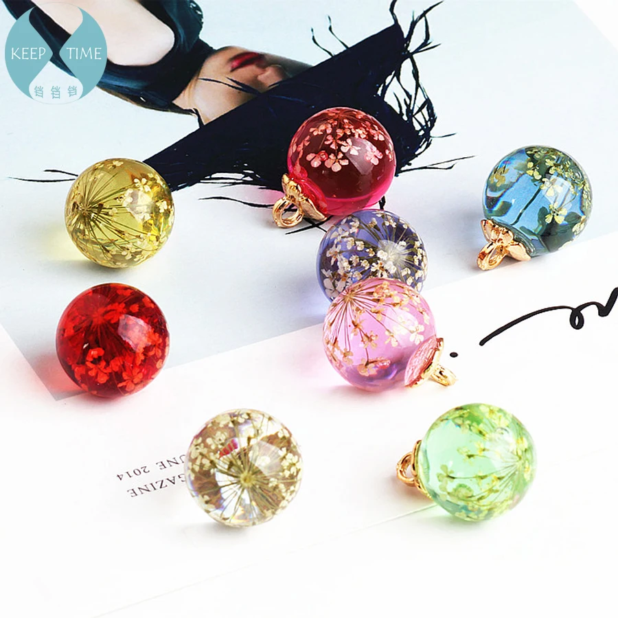 DIY accessories glass resin beads embedded with hanging flowers