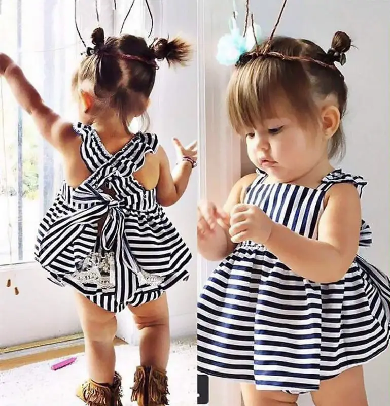 

Backless Dress Bow Cotton Briefs 2Pcs Set Clothing Girl 2017 New Baby Girls Clothes Sets 2pcs Summer Sunsuit Outfit Stripe