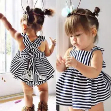 Платье с открытой спиной хлопковые трусы с бантом, комплект из 2 предметов, одежда Новинка года, комплекты одежды для маленьких девочек летний костюм из 2 предметов в полоску