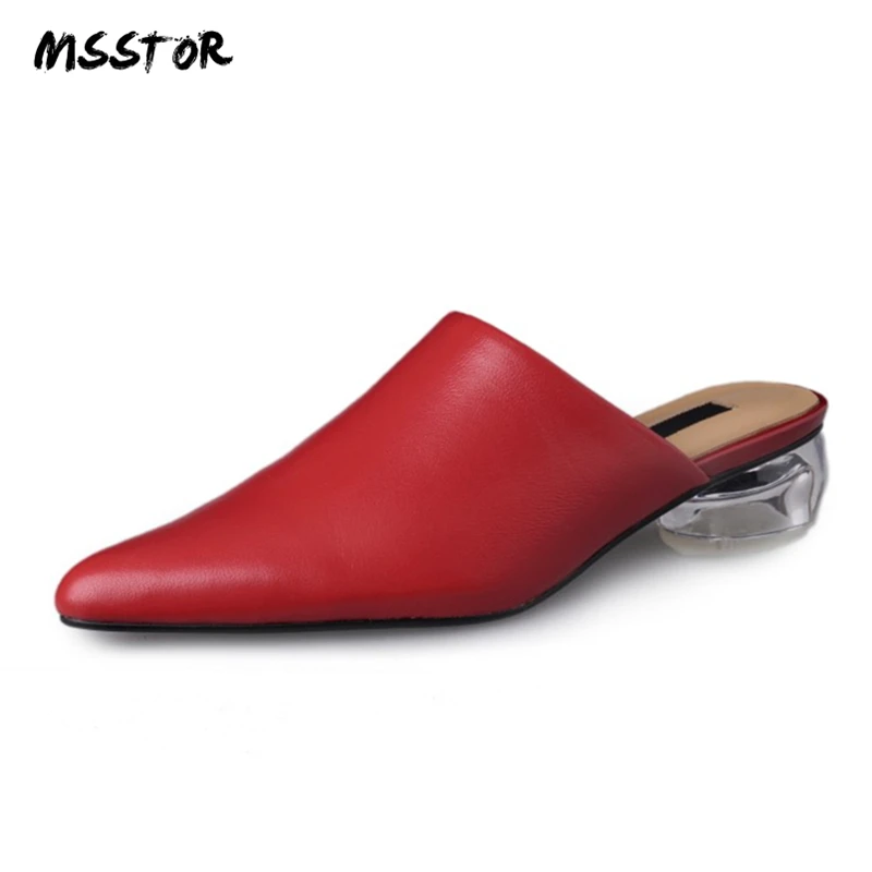 MSSTOR Leather White Ladies Slippers Elegant Summer Outside Pointed Toe Crystal Heels Strange Style High Heels Women Slippers MSSTOR Leather White Ladies Slippers Elegant Summer Outside Pointed Toe Crystal Heels Strange Style High Heels Women Slippers