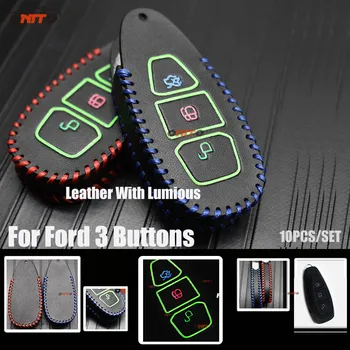 

Smart 3Buttons Leather Luminous Car Key Case Covers Key Shell Bag 10PCS for Ford Mondeo Mk4 2 St 3 4 Ecosport Merger Decoration