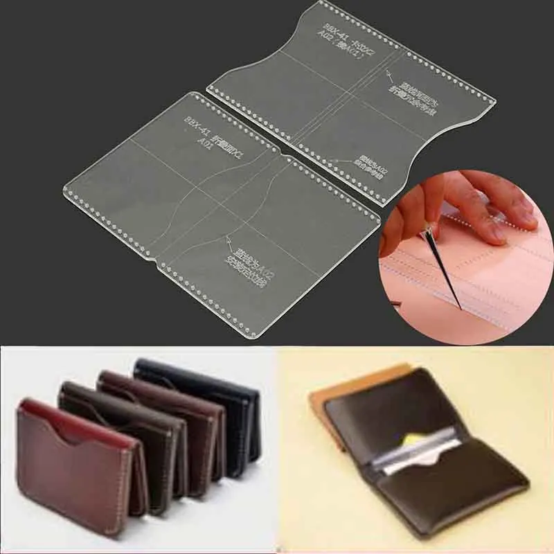 Clear Acrylic Template Set Handcrafting DIY Craft For Leather Wallet Bag Pattern 