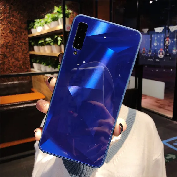 Роскошный чехол с алмазной текстурой для Samsung Galaxy A9 A750 A5, тонкий чехол с зеркальным узором для Samsung A6 A8 Plus, чехол для телефона - Цвет: Синий