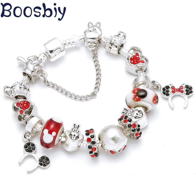

Boosbiy European Fashion Charm Bracelets With Crystal Cartoon Beads DIY Pandora Bracelets Pulseras Jewelry For Women Kids