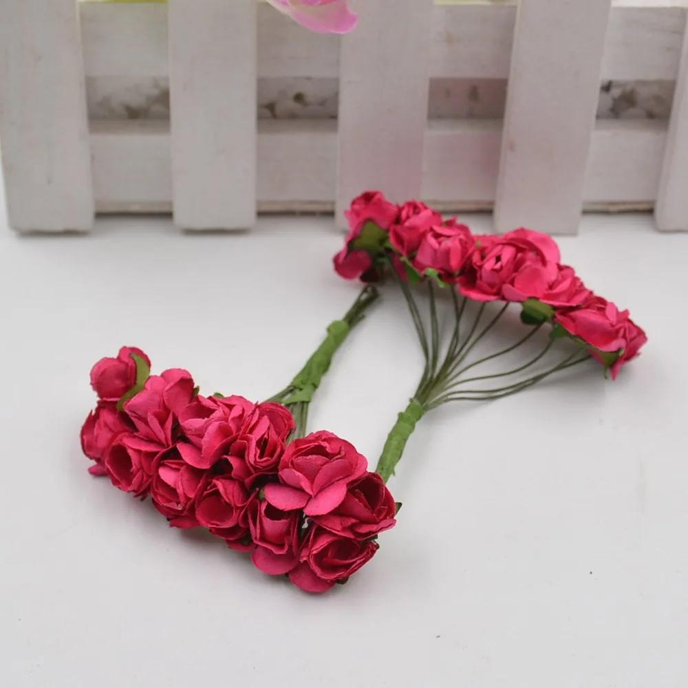 12 шт./лот, искусственный цветок, Мини Милая бумажная Роза, ручная работа, для свадебного украшения, сделай сам, венок, подарок, скрапбукинг, ремесло, искусственный цветок