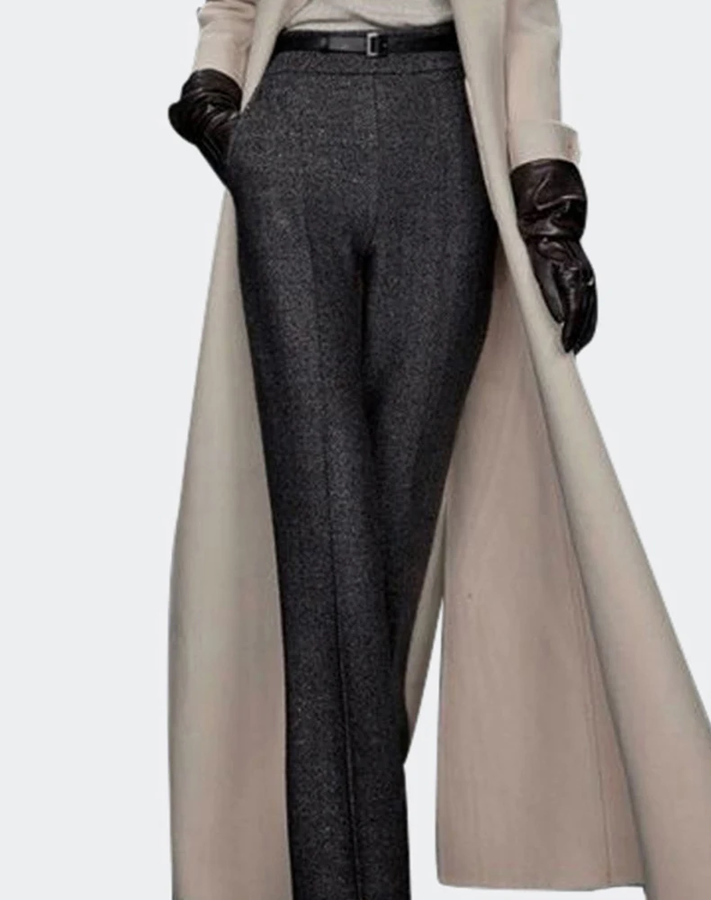 Женские длинные Панталоны на молнии с поясом, женские зимние широкие шерстяные штаны с высокой талией размера плюс, брюки свободного кроя
