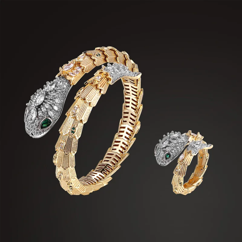 

Zlxgirl jewelry adjust snake bangle with ring jewelry set perfect full cubic zircon micro pave setting couple jewelry sets gifts