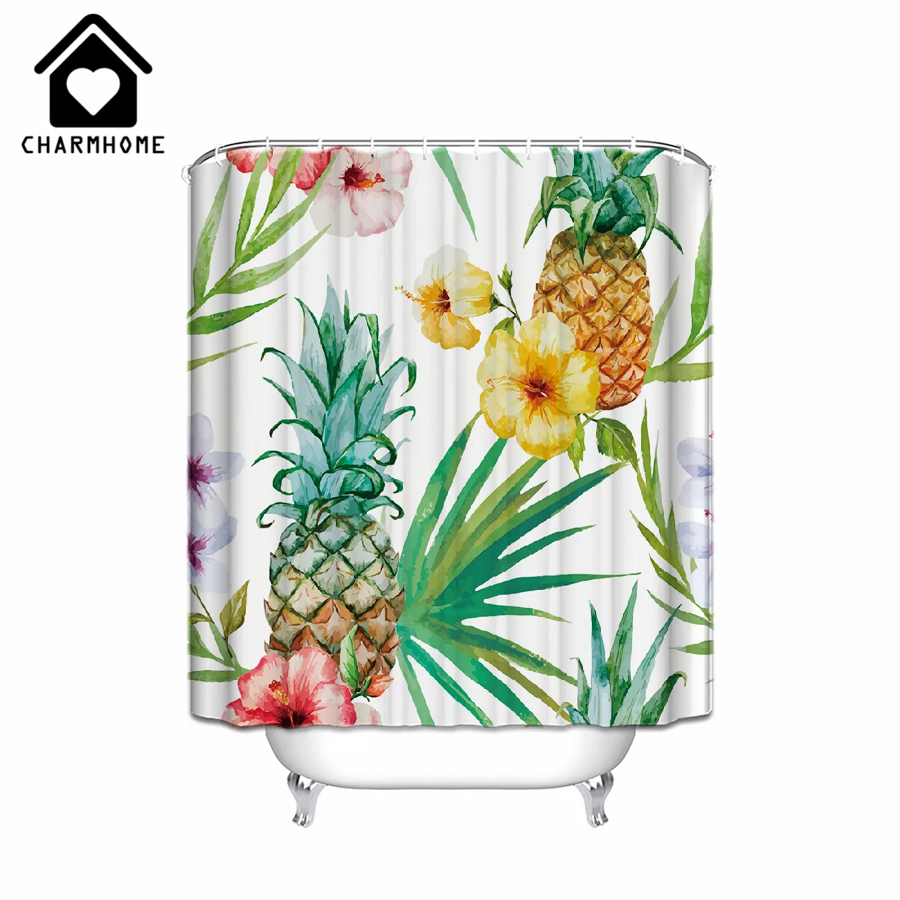 

CHARMHOME Pineapple Fruit Printing Shower Curtain Fabric Waterproof Polyester Bathroom Products Clear Shower Curtain with Hooks