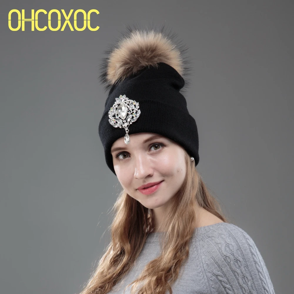 Brand winter hat for women woman girl luxury crystal floral decoration