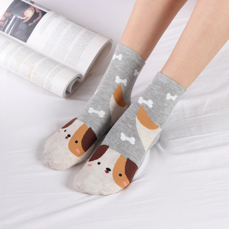 3 пары, теплые носки для зимы для женщин, милые носки с рисунками животных, хлопковые короткие носки с 3D принтом для девочек, мягкие носки, Calcetines Mujer