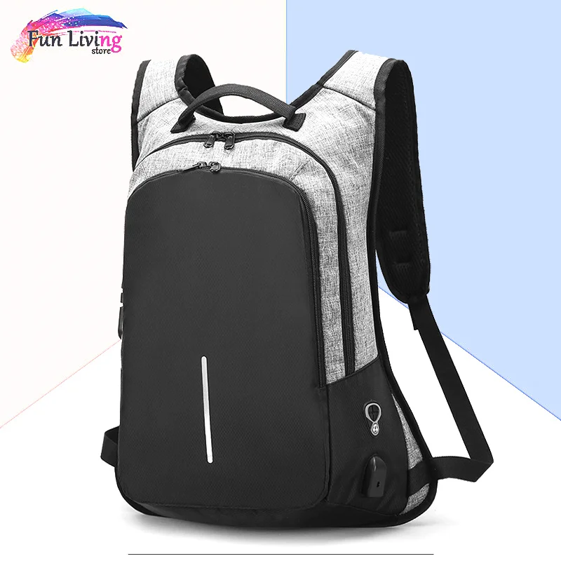 Mens Anti-theft Lock Smart Backpack School Casual Camping Bag USB Charging Port