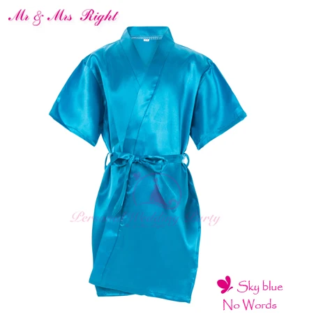 Новое поступление, Одноцветный халат для девочек, халат, халаты для маленьких женщин, настраиваемая праздничная одежда с цветочным принтом для девочек, атласное кимоно, пижамы - Цвет: Blue