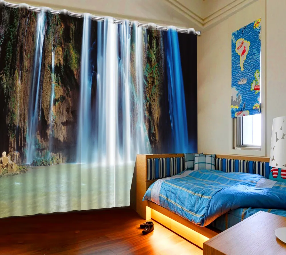 

Home bedroom decoration Curtains for living room waterfall landscape 3d curtains exterior house decor