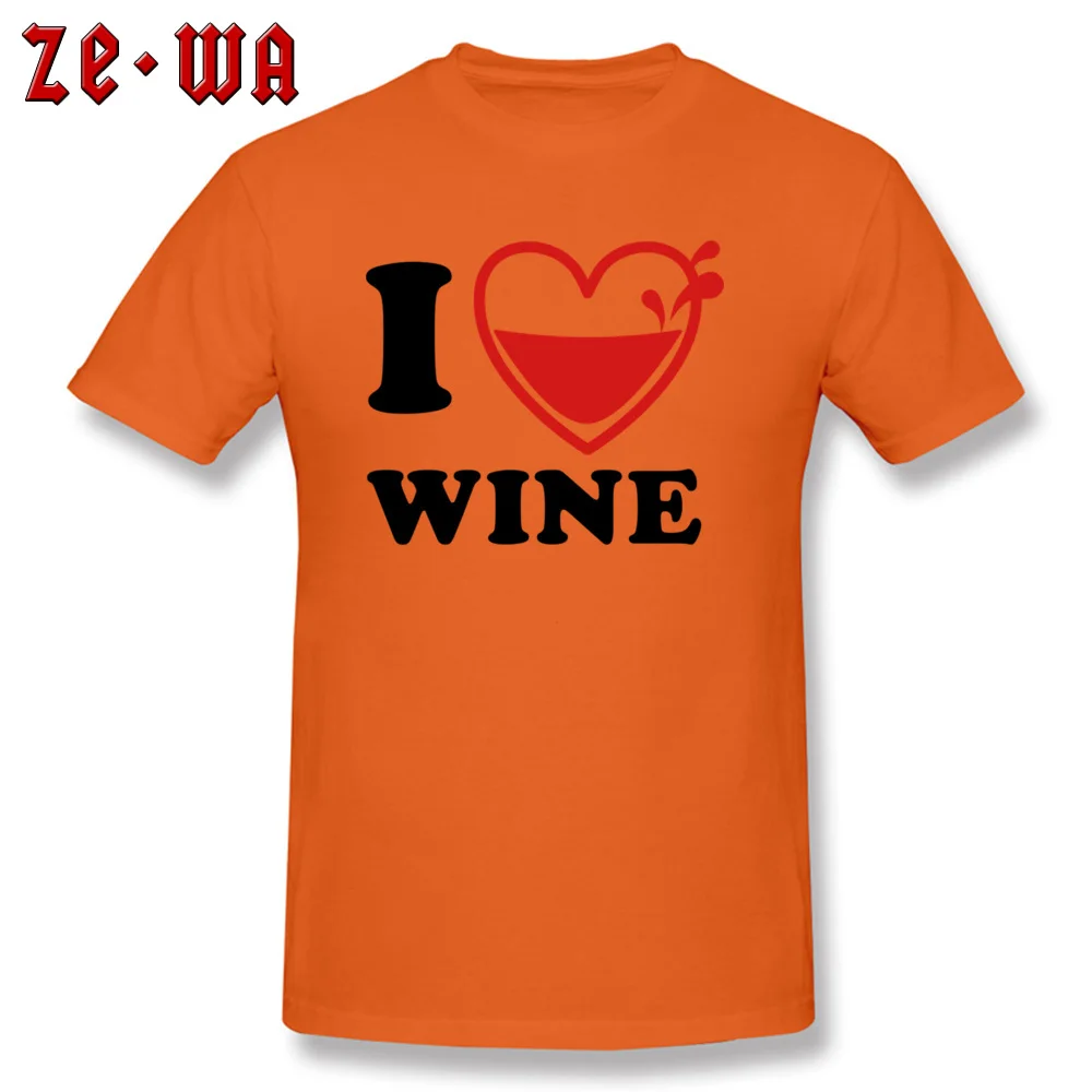 Family I Love Wine Geek Top T-shirts Round Neck Pure Cotton Male Tops Shirt Short Sleeve Lovers Day Geek Tee-Shirt I Love Wine orange