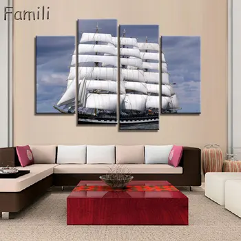 

Retro sea sailboat 4Pcs/set Landscape for living room Decoration sailing boat Canvas Painting on wall pictures home decor unfram