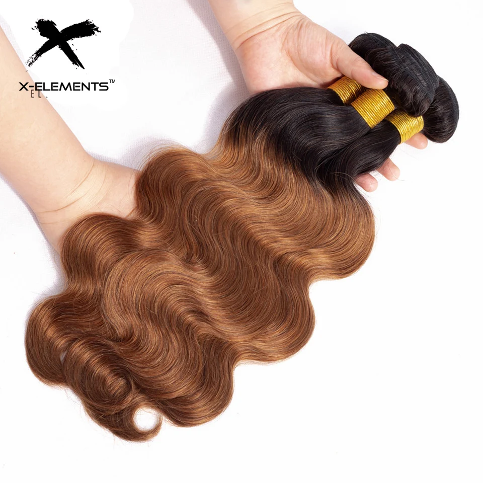 X-Elements Brazilian Ombre Body Wave Hair Bundles T1B 30 Burgundy 39J Purple Colored Human Hair Weave Non-Remy Hair Extensions (15)