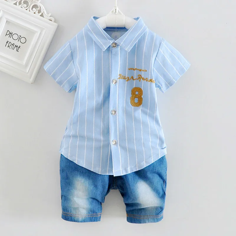 

2018 new summer baby boy clothes sets fashion bot shirts + denim shorts kids clothing sets jean shorts body suit boy tracksuit