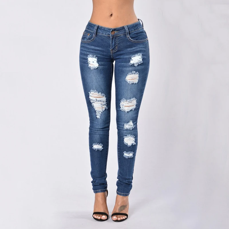 New Women Vogue Holes ripped Frayed Skinny Jeans Pencil Denim Pants